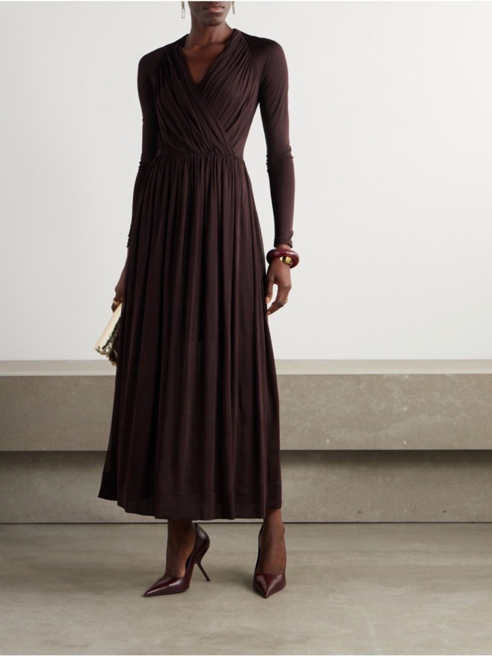 Tory Burch Wrap Effect Gathered Jersey Midi Dress